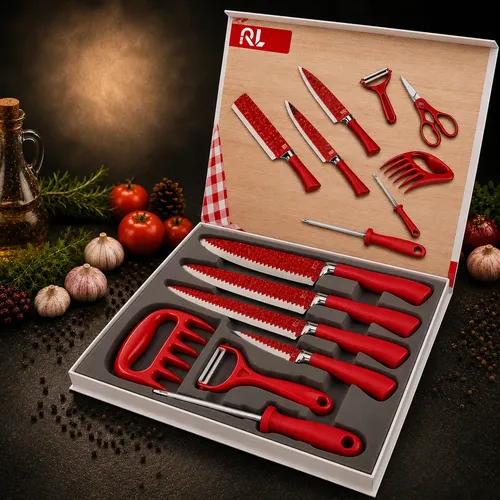 Conjunto De Facas Kit Churrasco Profissional Em Inox 8 Peças Cor