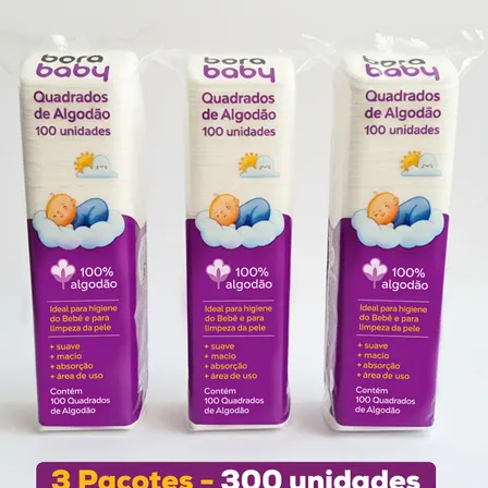 Algodão Quadrado Bebê Limpeza Pele Kit Com 300 Unidades Branco