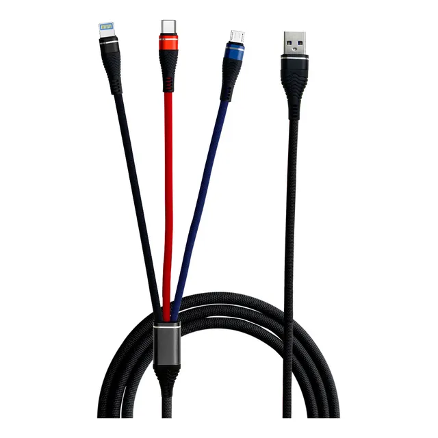 3 En 1 Cable Rápida Cargador Para Micro Tipo C iPhone 1.2m