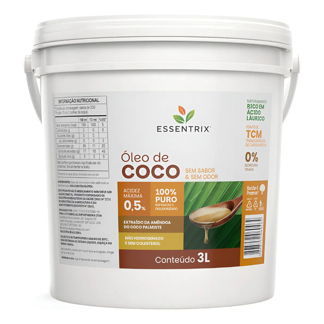 Óleo De Coco Palmiste Desodorizado Sem Sabor 100% Puro 3 L