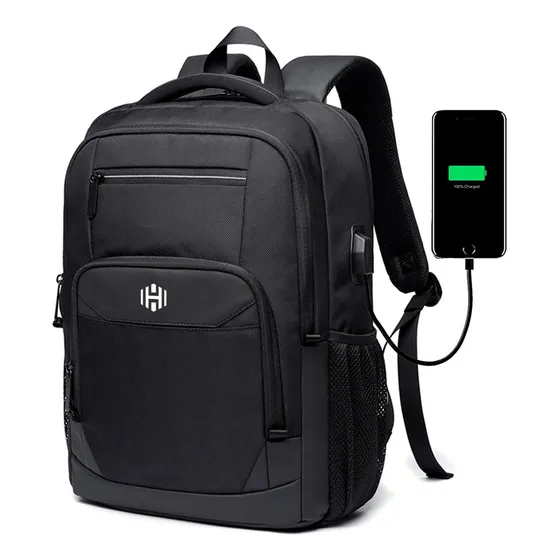 Mochila Laptop Viaje Impermeable Antirrobo Hardley Nylon Bal Negro Lisa