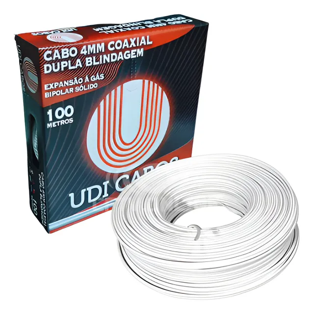 Cabo Coaxial 4 Mm Bipolar Hd 100 Mts Dupla Blindagem P/ Cftv
