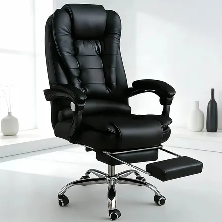 Cadeira De Escritorio Presidente Giratoria Preta Couro Mater Modelo reforçado com reclinação de 135°, assento giratório e massagem dupla. Perfeito para escritório, home office, casa e sala de estudos.