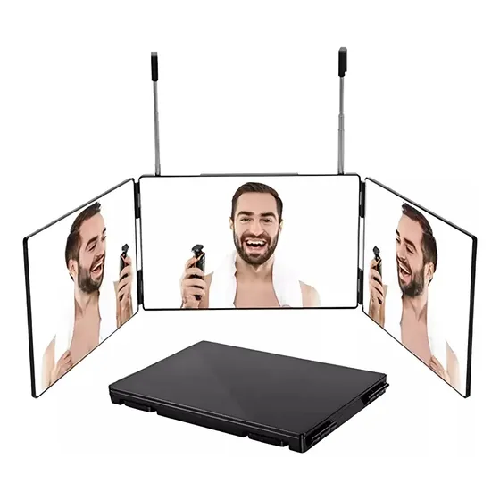 Espejo De 3 Vías Corte De Pelo Triple De 360° Con Ganchos Marco Negro