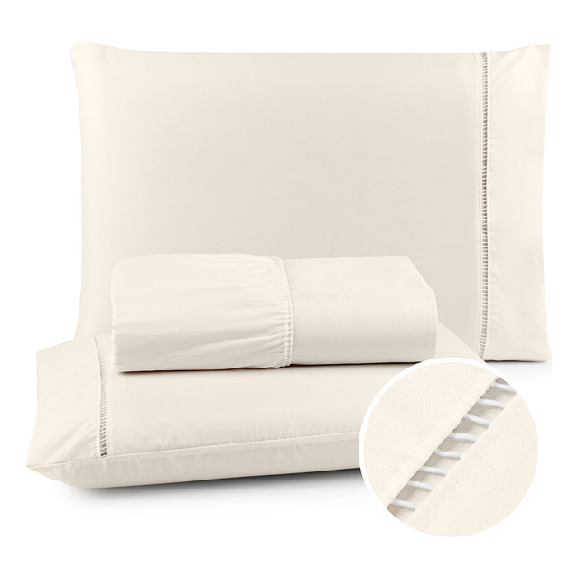 Jogo De Lençol Queen 3 Peças 400 Fios C/ Elástico Hotel Palha Liso