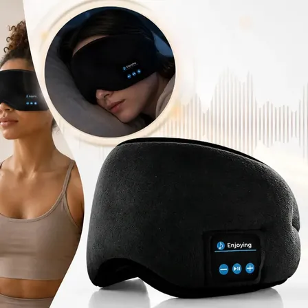 Máscara De Dormir Com Fone Bluetooth Embutido Tapa Olho Confortável Macio Ajustável Preto Lisa