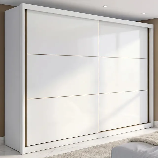 Guarda-roupa Casal MDF 2 Portas Corrediças Branco 6 Gavetas Móveis Lopas