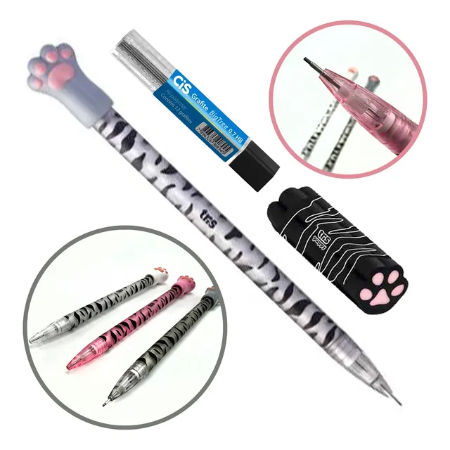 Kit Escolar Com Lapiseira 0.7 Borracha Grafite Gatos Tris