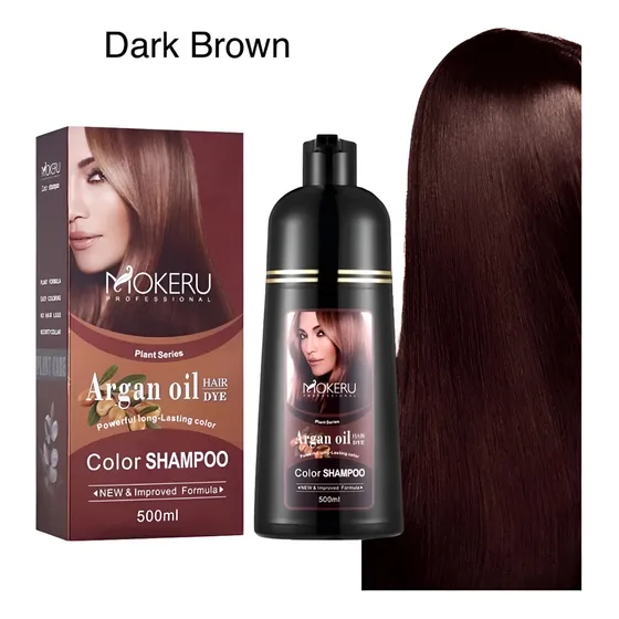 Shampoo Tinte Mokeru Con Aceite De Argán Marrón Oscuro 500ml