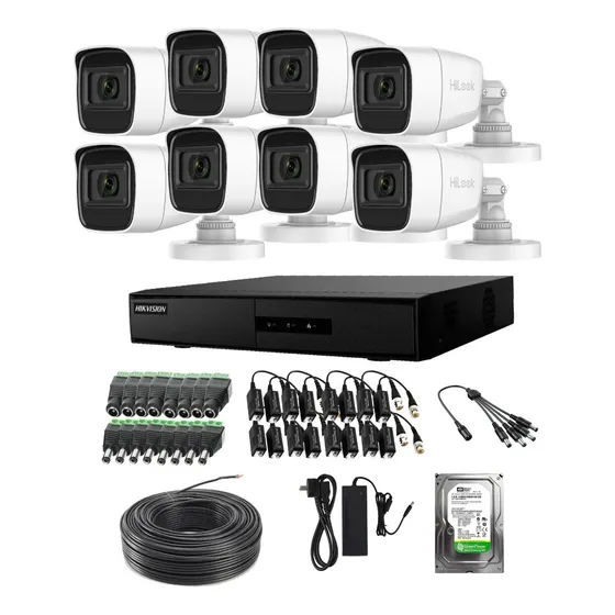 Kit 8 Cámaras Y Dvr Hikvision 2mp Bullet + Disco Con Micró