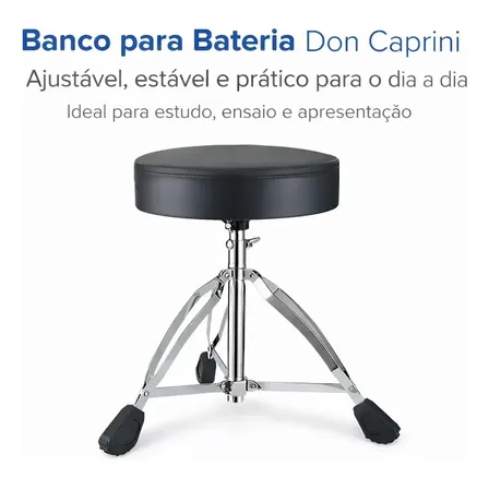 Banco Para Bateria Don Caprini Redondo, Com Altura Ajustável e Base Tripé Dobrável