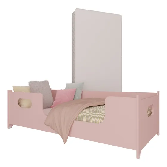 Neloja Mini Cama Encanto Infantil Montessoriana Com Grade De Proteção Lateral Para Quarto Da Criança Meninas Princesa Com Colchão Cor Rosa