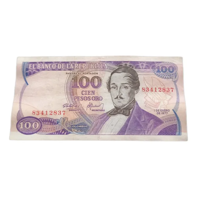 Billete Colombia 109 Pesos Oro 1977 Buen Estado Esta