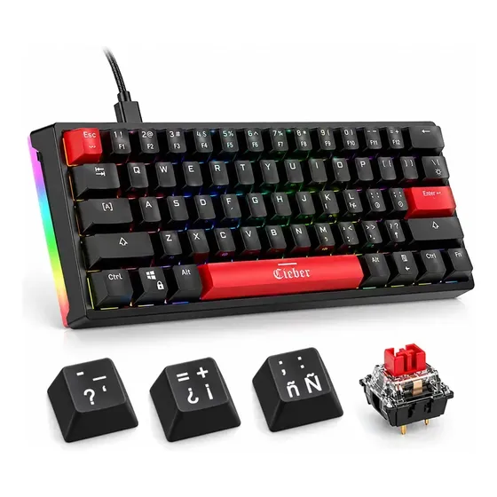 Teclado Mecánico Gamer 60% Rgb 61 Teclas Switch Rojo Usb Qwerty Compacto Para Pc Laptop Juegos