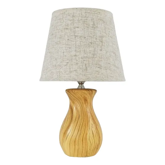 Abajur Cor Madeira E Cúpula Palha - Luminária De Mesa Quarto Estrutura Marrom Mesclado (Cor Madeira)