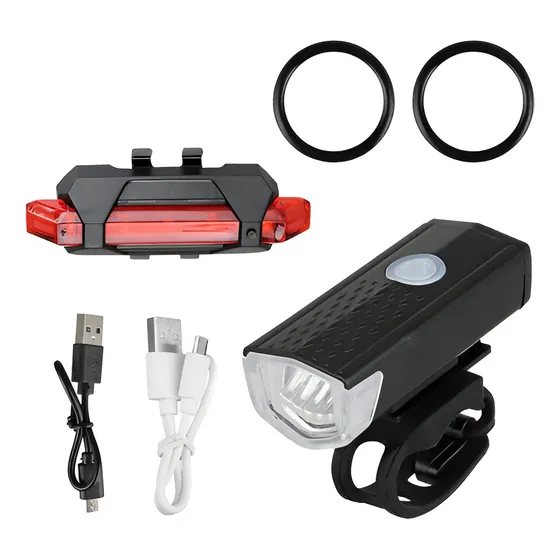 Pack X2 Luz Bicicleta Delantera Y Trasera Recargable Led Luz Negro/rojo