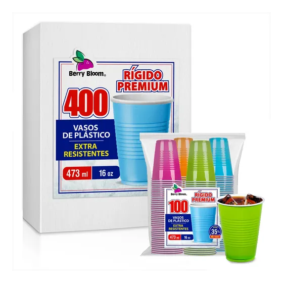400 Vasos De Colores Fiesta 473 Ml (16 Oz) Extra Resistentes