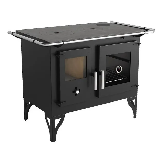 Cocina Calefactor A Leña 115 M2 F700f Con Kit Caños + Codos