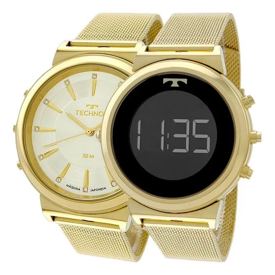 Relógio Digital Feminino Technos Curvas Dourado Envio 24h Cor da correia Dourada