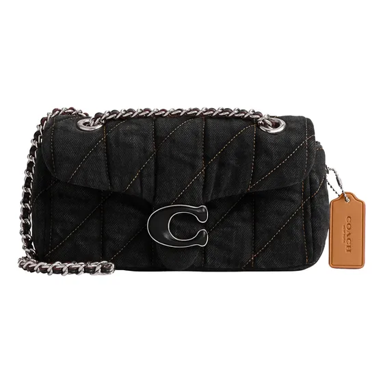 Bolso De Hombro Coach Tabby 20 Negro En Mezclilla Y Piel