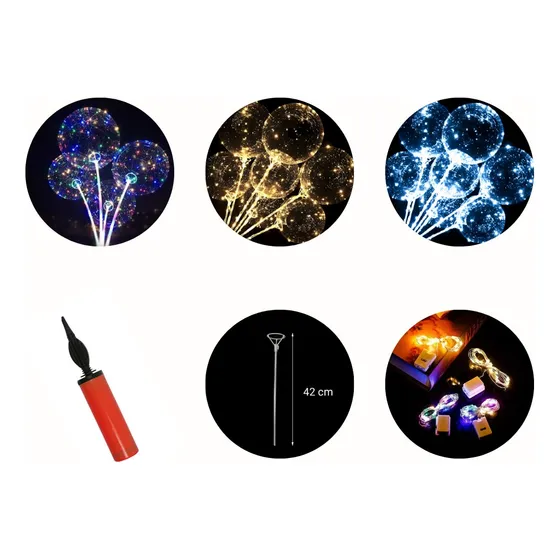 20 Globos Burbuja Cristal Led Luminoso Pilas Palito Inflador