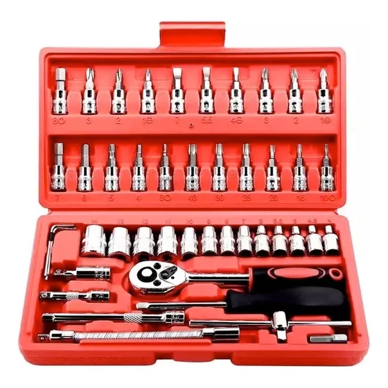 Juego Llave Tubos 46 Piezas Crique Encastre 1/4 Set Caja Pro Color Rojo