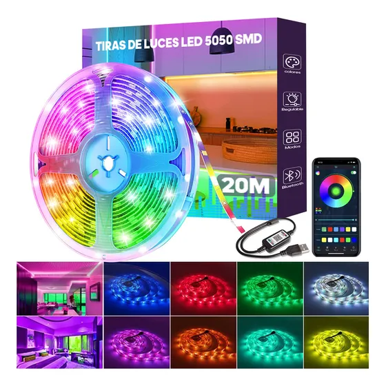 Tira De Luces Bluetooth Control 20m 5050 Rgb Led Para Cuarto