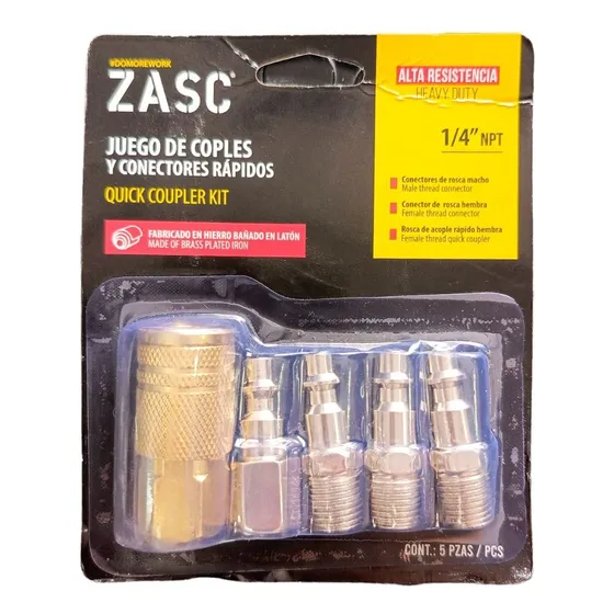 Juego De Acople Rapido 5 Pzas Compresor De Aire 1/4 Zasc