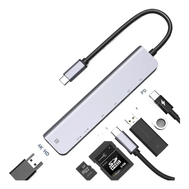 Hub Usb Tipo C Adaptador 7 En 1 Hdmi 4k Sd Macbook Pro Air