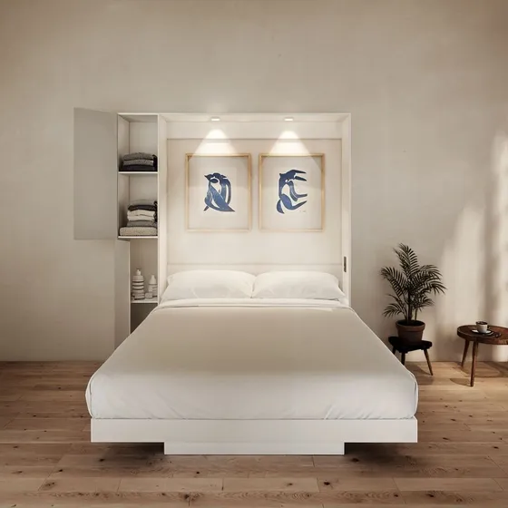Amanta Cama Abatible Plus Matrimonial Mini Closet Y Luz Led