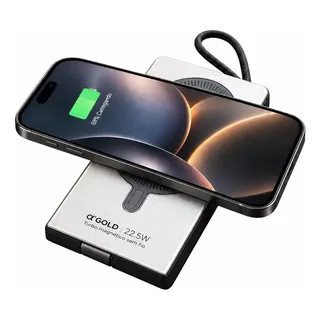 Carregador Portátil 10000mah Turbo Usb-c Indução Com Suporte Preto