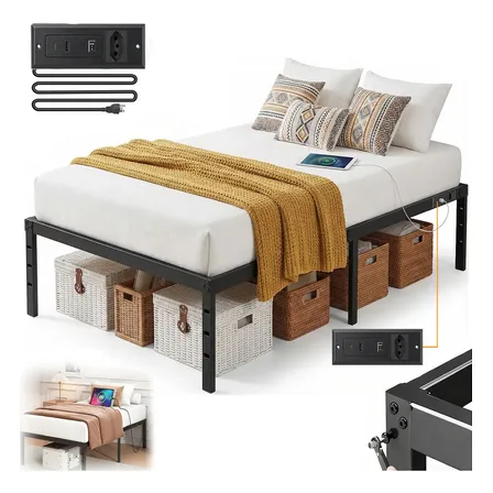 Estrutura Cama Metal Solteiro Com Tomada,usb+type-c,350kg Preto Hot Wheels