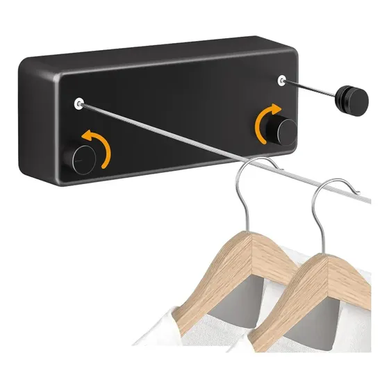 Tendedero Retráctil Ropa Pared Colgador De Doble Cuerda 4.2m Negro Sugarzoon