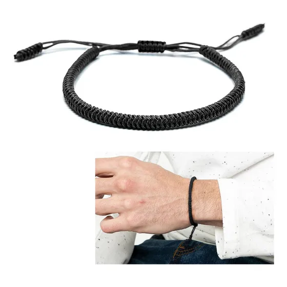 Pulsera Hombre Mujer Budista Hilo Negro Pulseras De Pareja Diámetro 17 Cm