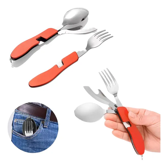 Set Cubiertos Servicios Camping Cuchara Tenedor Trekking 4-1
