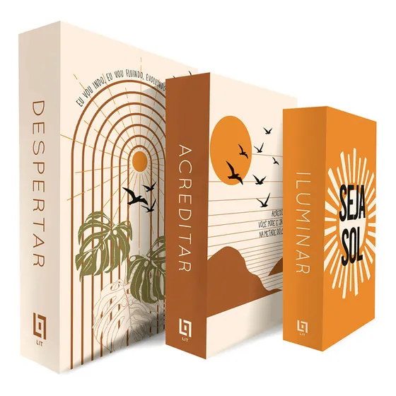 Livro Caixa Organizadora Decorativo Kit 3 Porta Objetos Cor Cáqui Kit Boho