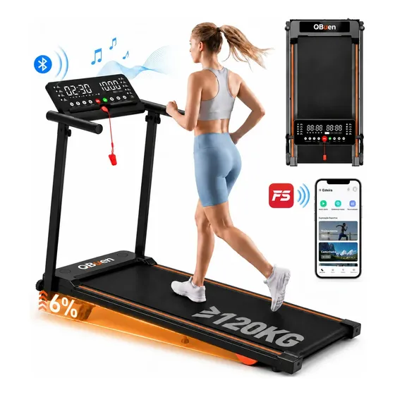 Esteira Elétrica Dobrável QBuen para Casa e Apartamento, 2.5HP, 12km/h, Suporta 120kg, Bluetooth, Ap