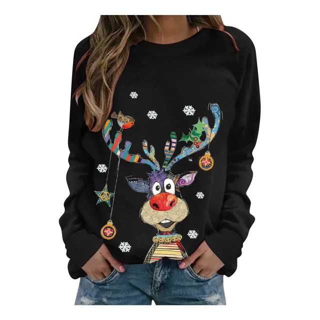 Sudadera Navidad Manga Larga Cuello Redondo Para Mujer Alce