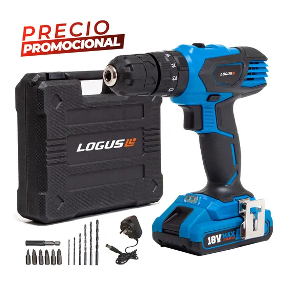 Taladro Percutor De Mano Inalambrico 18v Max y Maletin Color Azul Logus