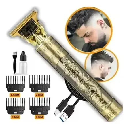 Máquina Cortar Cabelo Aparador Barba Dragão Dourado Usb Dourado 127/220v