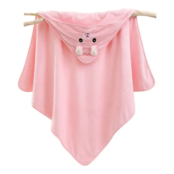 Toallon Capucha Bebe Salida De Baño Super Suave Animales Color Rosa