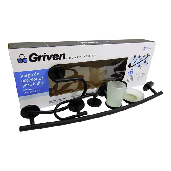 Juego De Accesorios Para Bano 6 Piezas Griven Negro