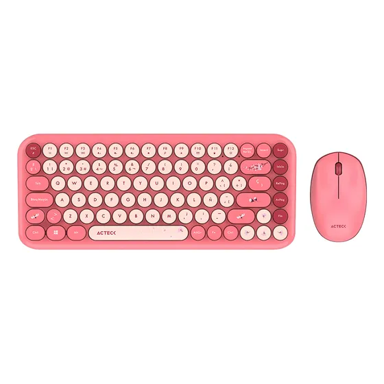Combo 2 En 1 Inalámbrico Creator Chic K- Colors Mk480 2.4mhz Mouse Coral Teclado Rojo