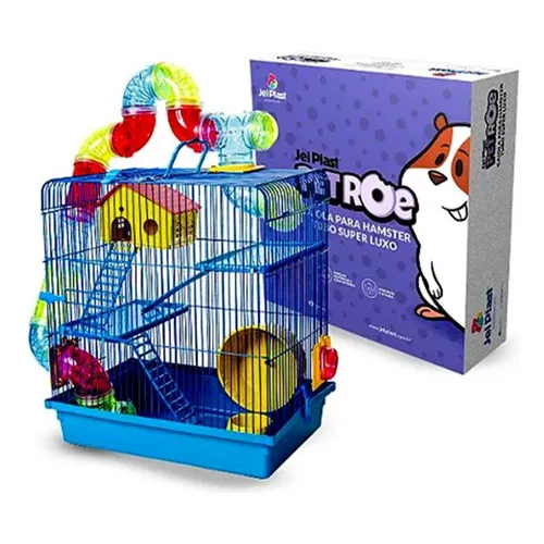 Gaiola Tubo Super Luxo 3 Andares Hamster Cor Azul