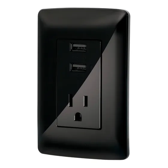 Contacto Aterrizado, 2 Puertos Usb, Negro, Volteck 47590 Color Negro