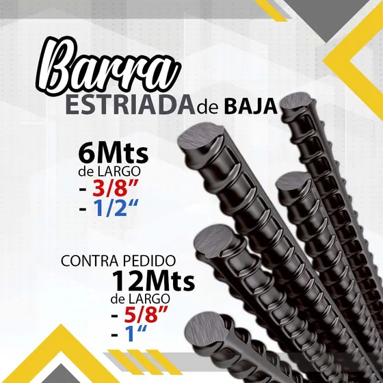 Barra Redond Estriada D Baja Cabilla 6mt 3/8 1/2 C/p 5/8 Y 1
