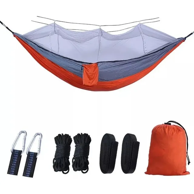 Hamaca De Camping Portátil Con Mosquitera + Kit De Instalaci Color Naranja Mosquito Net Hammock