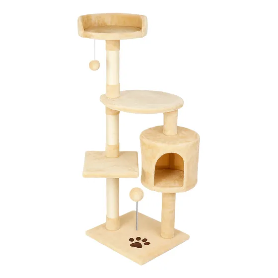 Torre De Gatos Árvore Arranhador Grande Toca Sisal Brinquedo 5 Andares Bege