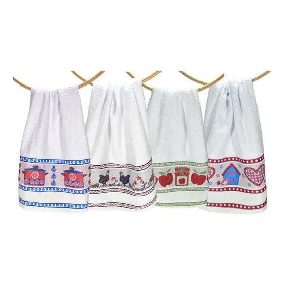 Kit 4 Panos Prato Copa Cozinha Toalha Felpa Branco Jacquard