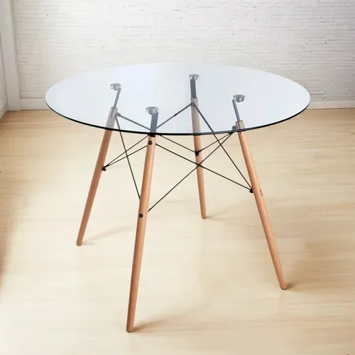 Mesa De Comedor Moderna Redonda Eames Vidrio 110cm Nordica